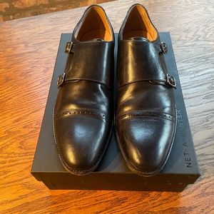 Double Monk Strap Black Leather Shoes (Mens 11)